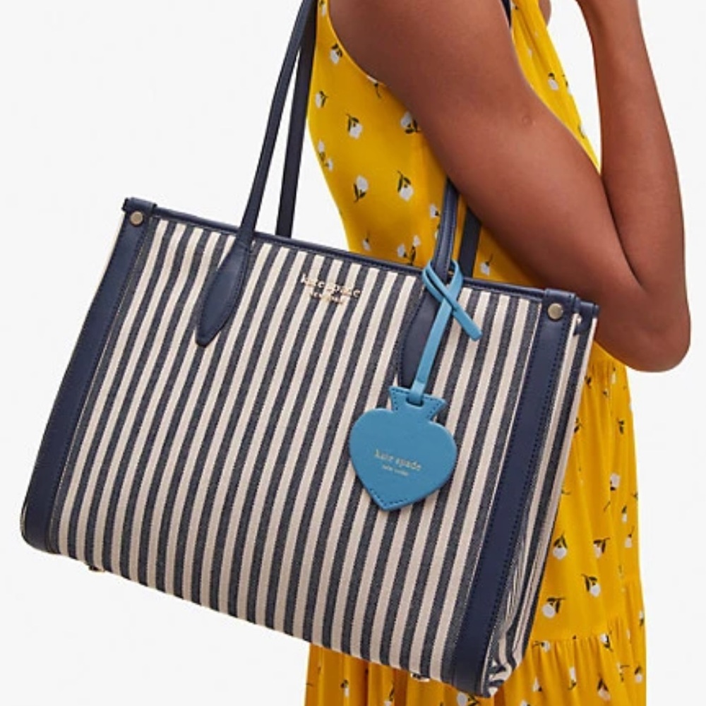 ✨✨ Medium Tote Market Stripe Canvas Zip Tote Blue Handbag PXR00443 Kate Spade